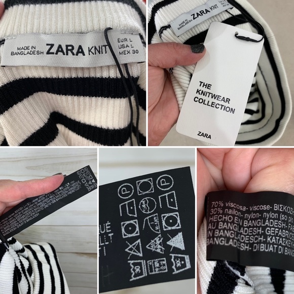 Zara Knit Black Striped Red Scalloped Hem Mini Skirt Large Comfy Workwear - Picture 13 of 15